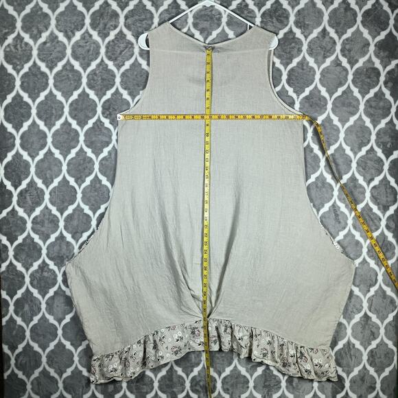 Tera Bora Cottage Dress Womens Small Beige Linen Floral Pockets Ruffle Prairie - Picture 5 of 11